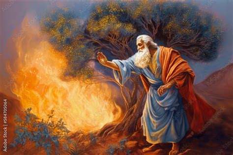 Moses and the Burning Bush: A Divine Encounter AI-Generated Stock Illustration | Adobe Stock