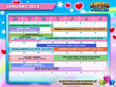 January 2024 Calendar of Events | Empires & Puzzles