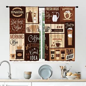 Amazon.com: Cinbloo Brown Coffee Theme Kitchen Curtains 27.5Wx39H Inch Rod Pocket Rustic Vintage ...