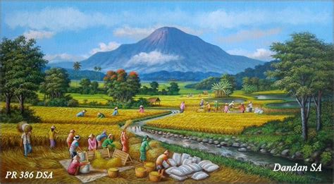 35 Lukisan Panen Padi Di Sawah - Seni Bali