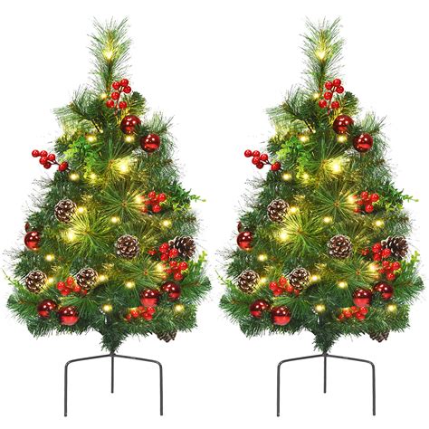 Costway Set of 2 24in Battery Powered Pre-lit Pathway Christmas Trees ...