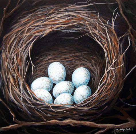 "Bird Nest realistic animal art oil painting" by LindaAppleArt | Redbubble