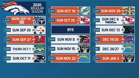 Denver Broncos 2020 NFL preseason and regular season schedule | 9news.com