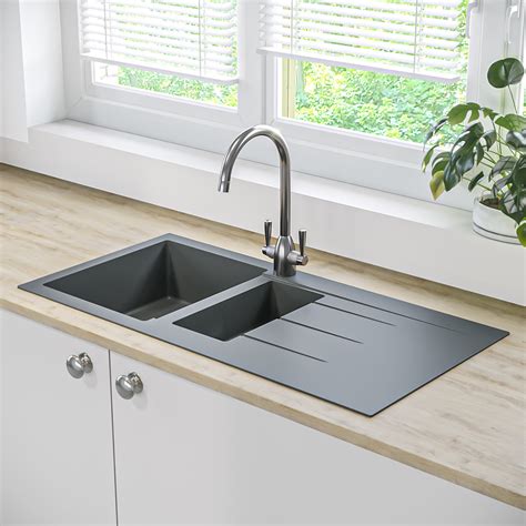 Black Granite Composite 1.5 Bowl Sink Undermount : Kitchen Sinks From ...