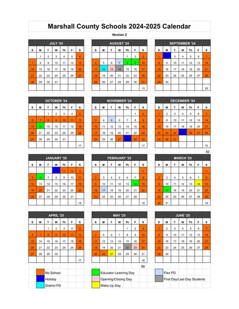 2024-2025 School Calendar | Marshall County Schools