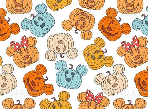 Disney Mickey Minnie Pumpkin Fall Seamless Pattern - Digital Seamless Patterns | Digital Paper ...