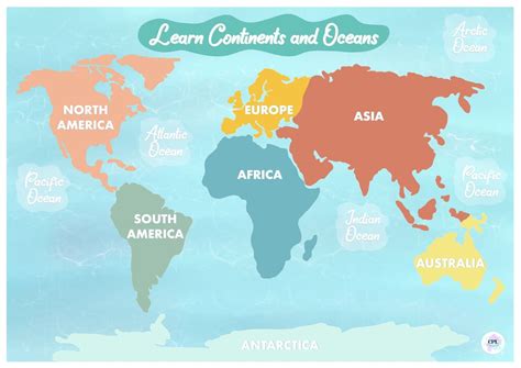 7 Continents & Oceans, Continents of the World, Montessori Materials Printable, World Map and ...