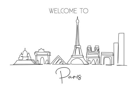 Single continuous line drawing of Paris city skyline, France. Famous ...