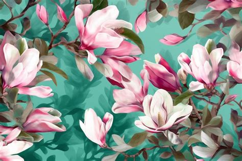 Premium AI Image | Seamless pattern decoration wallpaper magnolia background summer watercolor ...