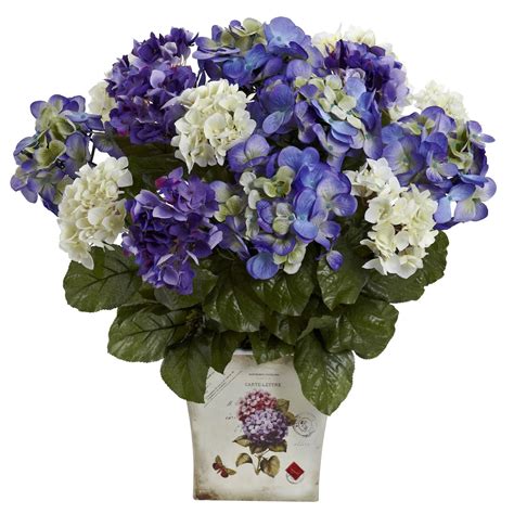 Blue, Purple, White Hydrangea w/Floral Planter 1378 Nearly Natural