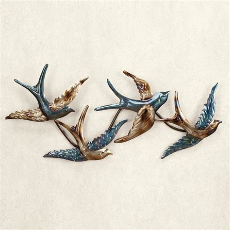 Amazon.com: Blue Gold Bronze Finished Metal Flying Birds Wall Art: Home ...