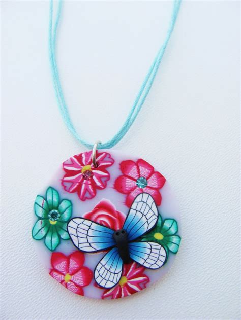 Butterfly & Flowers Girls Summer Colors Beach Pendant Necklace, Blue Cotton Strings