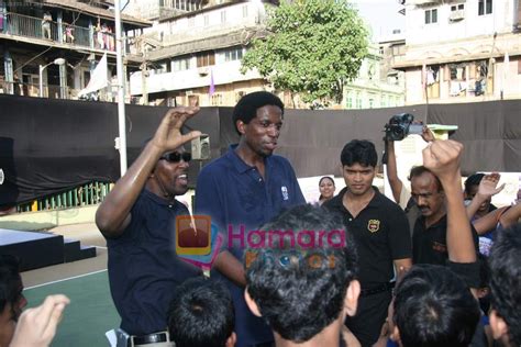 A C Green pose at opening of NBA's basketball court in Nagpada, Mumbai ...