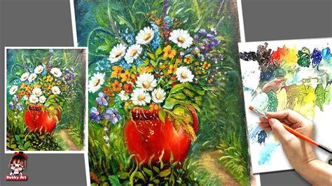 acrylic landscape painting tutorial | flower vase painting acrylic ...