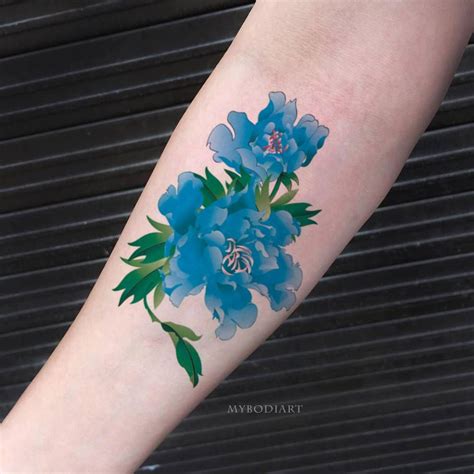 Temporary Tattoo Watercolor, Floral Tattoo, Blue Flower, Traditional ...