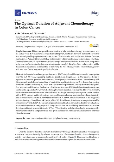 (PDF) The Optimal Duration of Adjuvant Chemotherapy in Colon Cancer