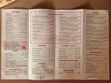 Menu at China City restaurant, New London