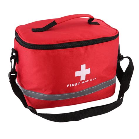 Red Nylon Medical Emergency Survival First Aid Kit Bag Striking Cross Symbol High density ...