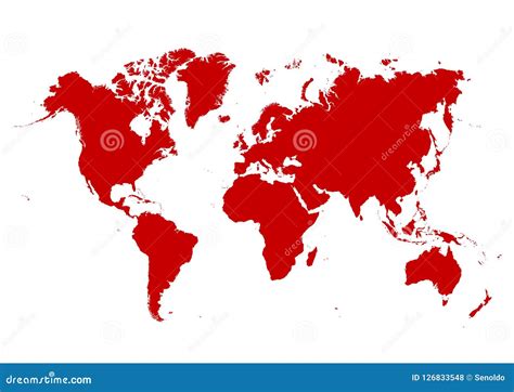 Isolated 2D Map of the World with Red Continents and White Background ...