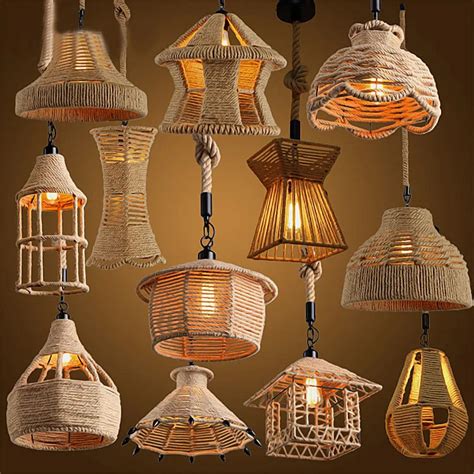 Retro loft Vintage Hemp Rope Pendant Light DIY Pendant Lamp E27 Industrial Edison Bulb Hanging ...