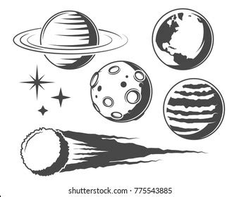 Set Monochrome Vector Vintage Planet Icons: vetor stock (livre de ...