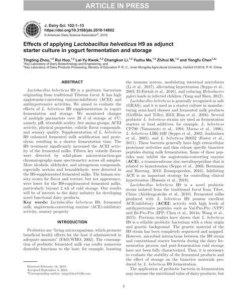 (PDF) Effects of applying Lactobacillus helveticus H9 as adjunct starter culture in yogurt ...