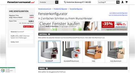 Fensterversand Fenster-Konfigurator Testbericht - Konfigurator Verzeichnis