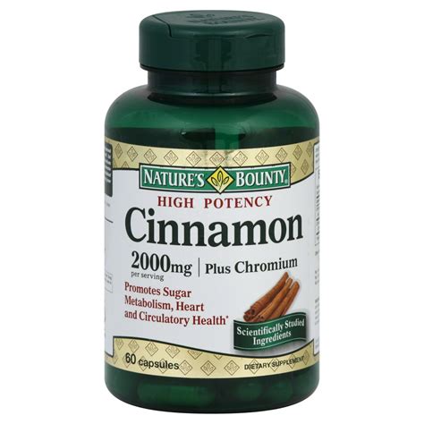 Nature's Bounty High Potency Cinnamon 2000mg Plus Chromium Dietary Supplement 60 ct