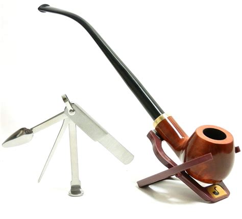 Churchwarden Tobacco Smoke Pipe Set - with Stand & 3-in-1 Tamper Tool-