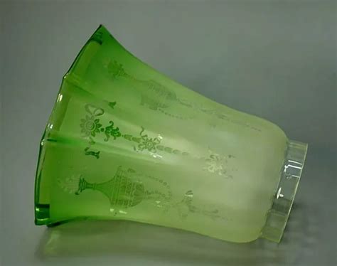 19C. ANTIQUE FRENCH Frosted Galss Oil Lamp Shade Cone Acid Etches Frosted Green £156.22 ...