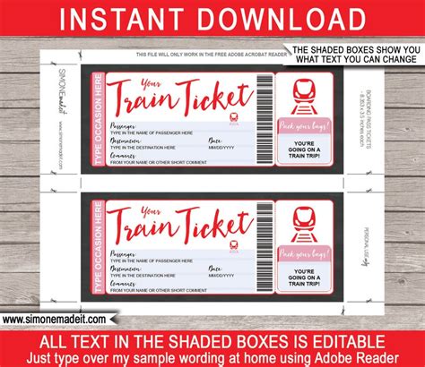 Train Boarding Pass Ticket Template Printable Editable Gift | Etsy