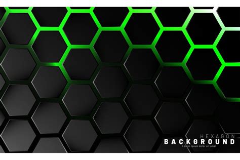 Abstract black hexagon pattern on green neon background