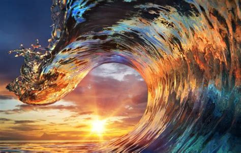 Wallpaper ocean, sunset, water, wave images for desktop, section разное - download