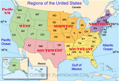 Types: Map of United States Regions - Ornamental Plant Information from ...