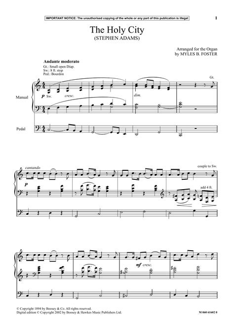 The Holy City by Myles B. Foster Sheet Music for Organ at Sheet Music Direct