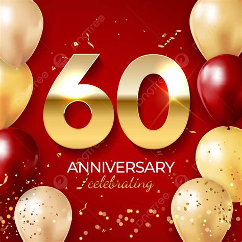 Golden 60th Anniversary Decorations On Red Background Concept Glitter ...