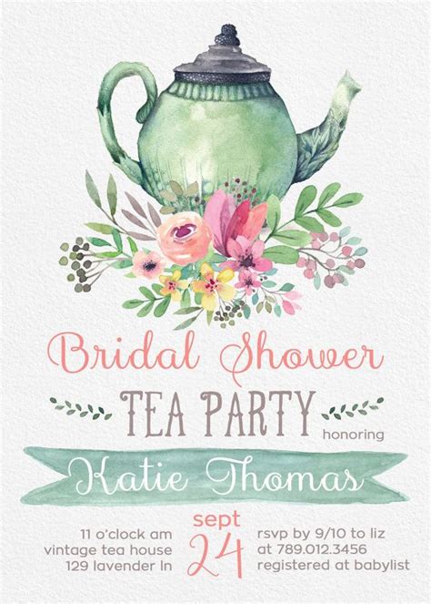 Tea Party Bridal Shower Invitations, Wedding Shower Invite Printable, Tea Pot, Florals, … | Tea ...