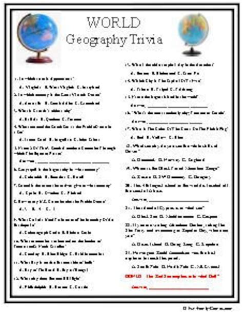 World Geography Trivia - Etsy Australia