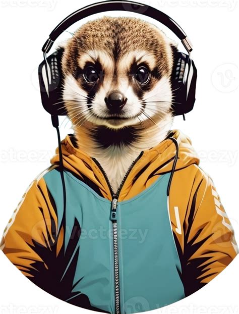 Serene Soundscapes Meerkat Wearing Headphones Paintings AI generative 27511146 PNG