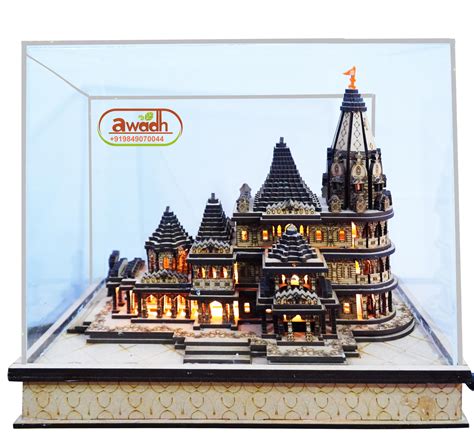 Buy Sri Ram Mandir 3D Model Ayodhya with Light in Glass Pac Wood, Brown ...