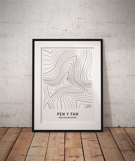 Pen Y Fan Map Modern Minimal Mountain Print Brecon Beacons National ...