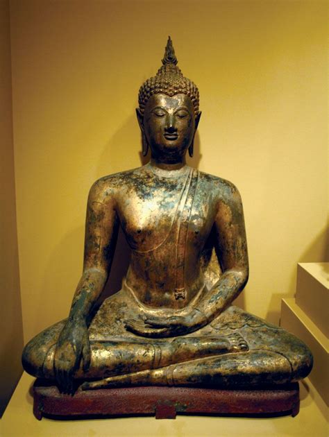 Seated Buddha, gilt bronze sculpture from Sukhothai, Thailand, 14th ...