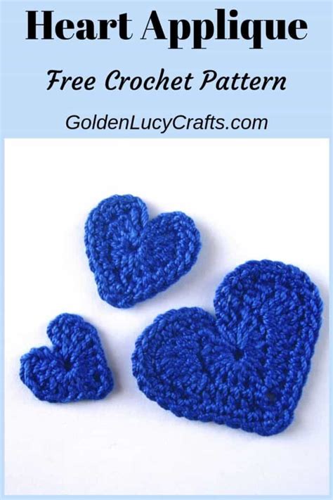 Crochet Heart Applique, Free Crochet Pattern - GoldenLucyCrafts