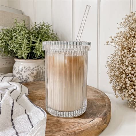 Ribbed Glass Tumbler with Lid & Glass Straw – OH SO KEL