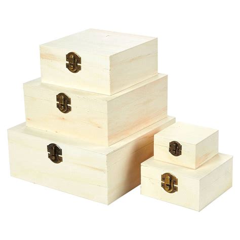 Wooden Boxes - 5-Piece Hinged-Lid Nesting Boxes for Arts, Crafts ...