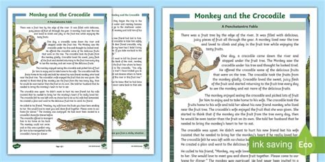 The Monkey and The Crocodile Story in English PDF | Primary