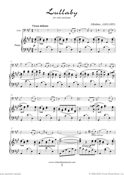 Lullaby Op. 49 No. 4 sheet music for cello and piano (PDF)