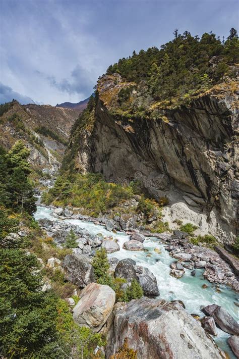 Bidh Koshi River Valley, Nepal. View from the Bridge Stock Photo - Image of mountain, river ...