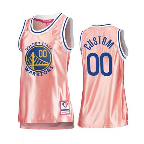 Womens Golden State Warriors Custom Mitchell & Ness Pink 75th Anniversary Rose Gold Swingman Jersey