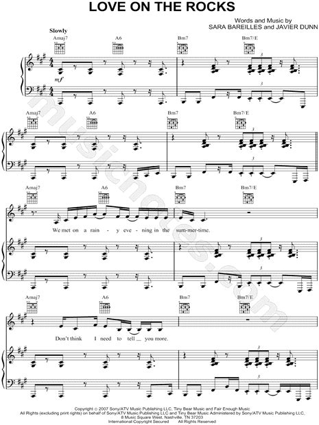 Sara Bareilles "Love on the Rocks" Sheet Music in A Major (transposable) - Download & Print ...